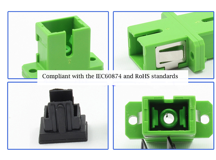 SC APC Fiber Optic Adapter Singal Core Green Plastic Flange